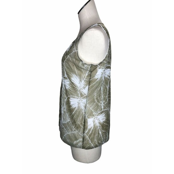 2/$30 Claiborne Top Shirt Womens M Sleevless Blouse Green White Pleated Front - Picture 5 of 8